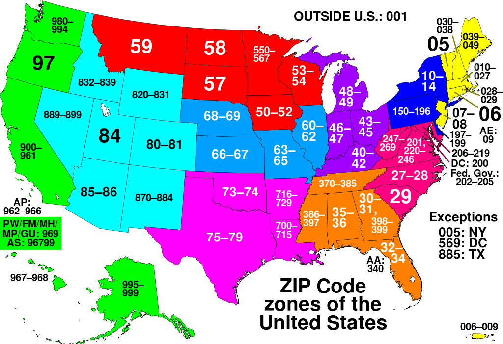 Map of US Zip codes